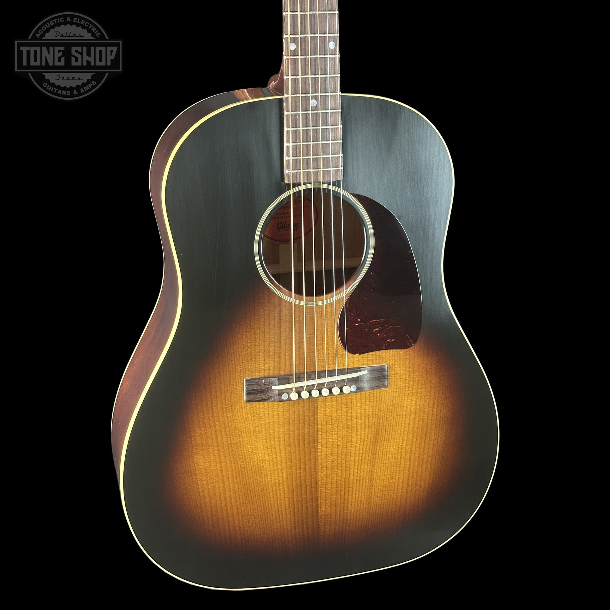 Front right angle of Gibson Custom Dealer Select 1942 J-45 Historic Sinker Mahogany 23205028.