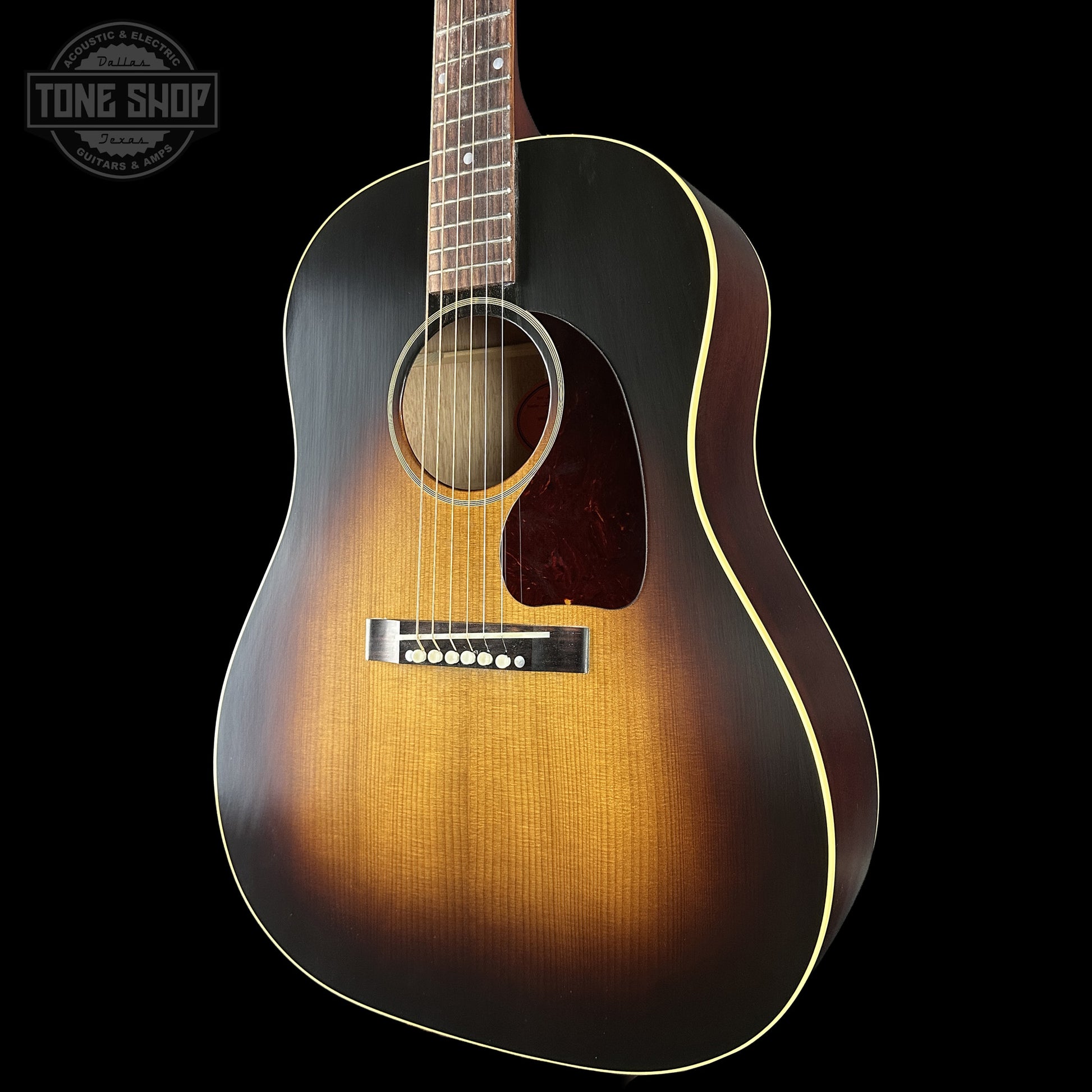 Front right angle of Gibson Custom Dealer Select 1942 J-45 Historic Sinker Mahogany 23205029.