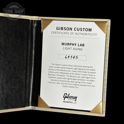 Certificate of Authenticity for Gibson Custom Dealer Select 1956 Les Paul Chambered Goldtop Aged 64545.