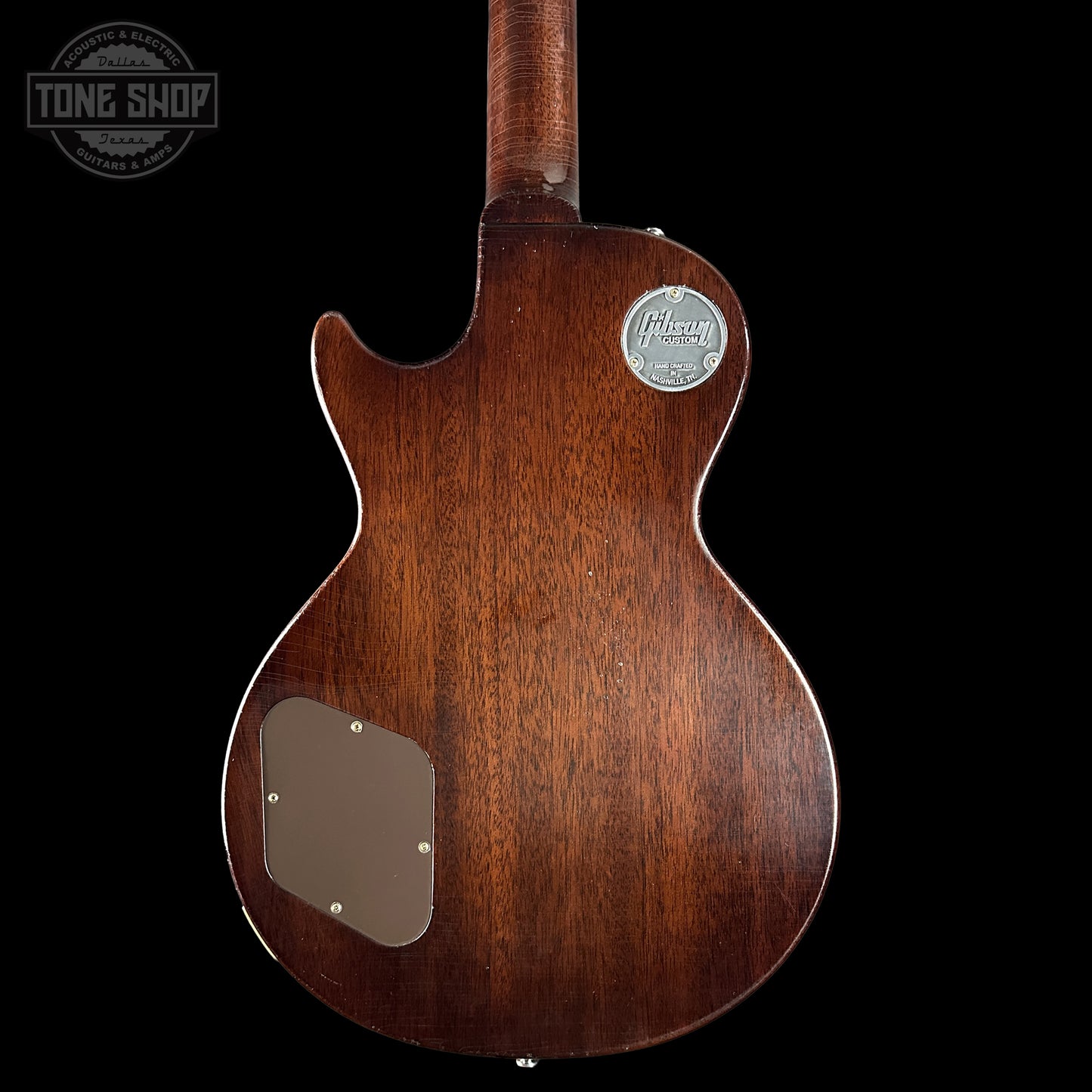 Back of Gibson Custom Dealer Select 1956 Les Paul Chambered Goldtop Aged 64566 body.