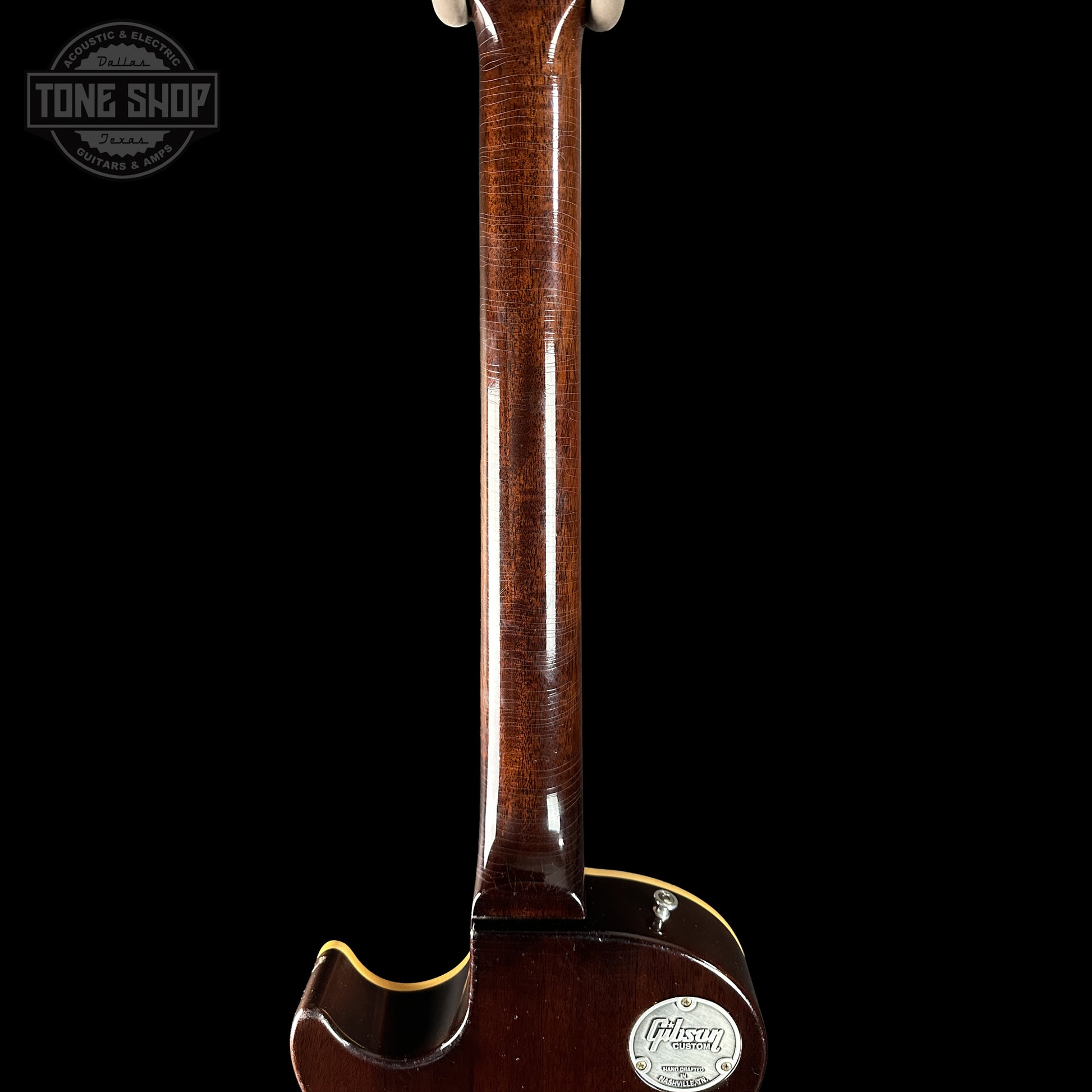 Back of Gibson Custom Dealer Select 1956 Les Paul Chambered Goldtop Aged 64566 neck.