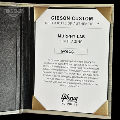 Certificate of Authenticity for Gibson Custom Dealer Select 1956 Les Paul Chambered Goldtop Aged 64566.