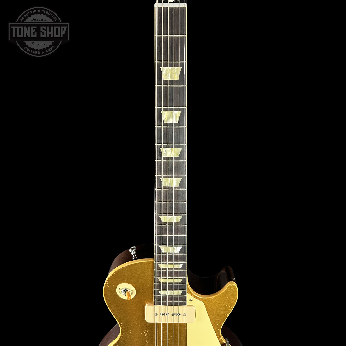 Neck of Gibson Custom Dealer Select 1956 Les Paul Chambered Goldtop Aged 64566.