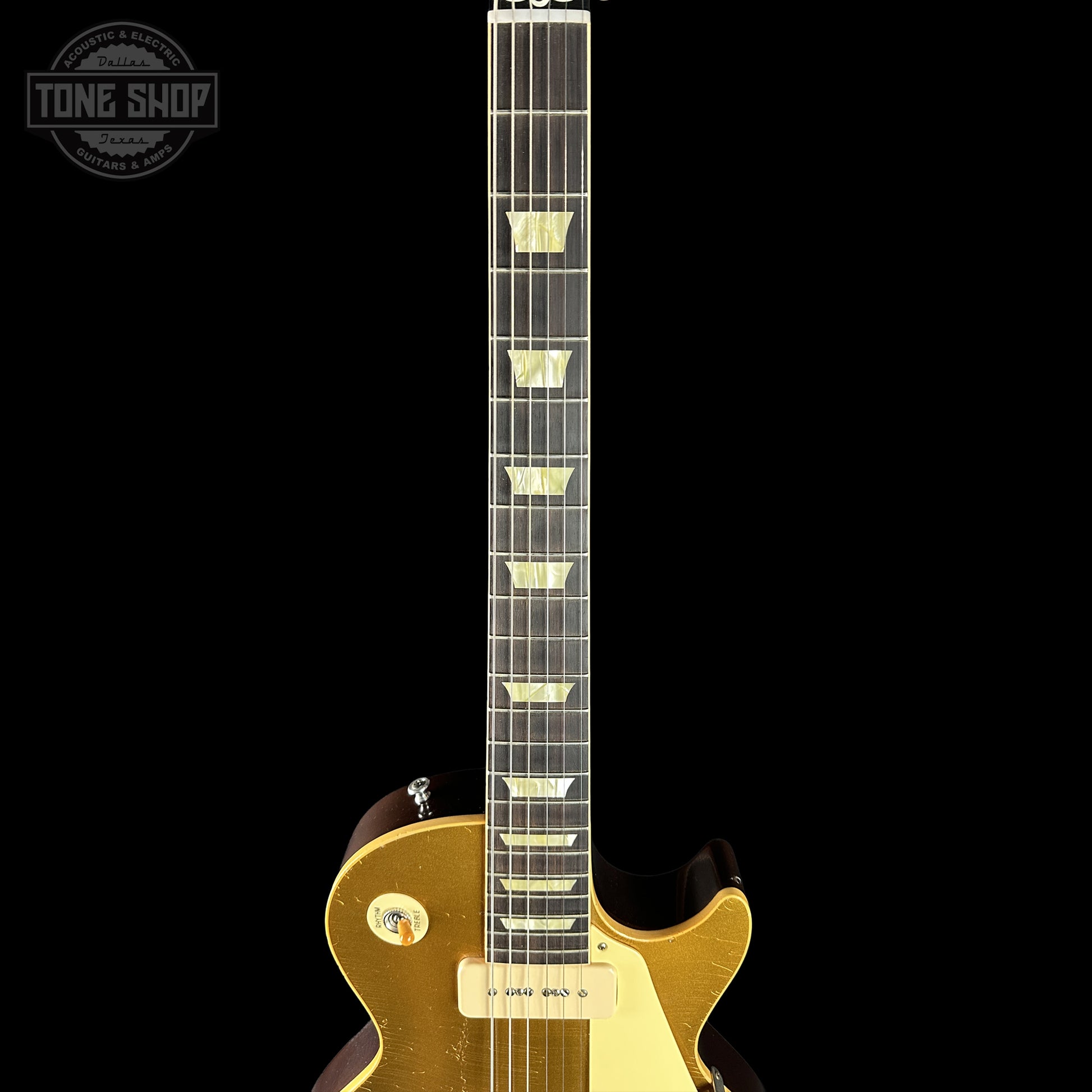Neck of Gibson Custom Dealer Select 1956 Les Paul Chambered Goldtop Aged 64566.