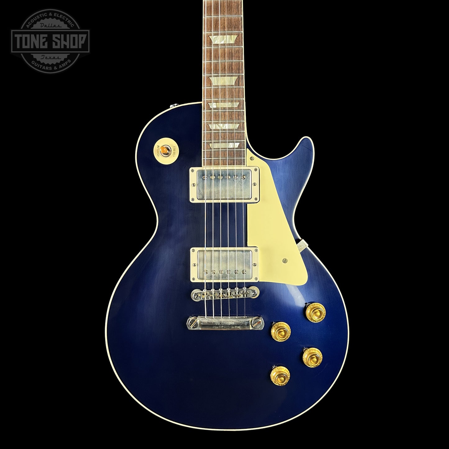 Front of Gibson Custom Dealer Select 1958 Les Paul Chambered Candy Apple Blue VOS 84867.