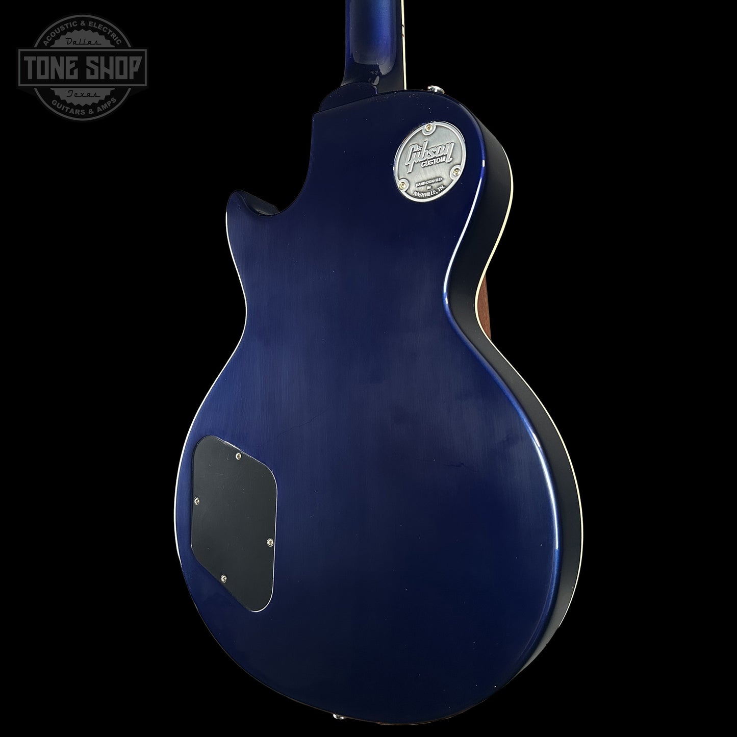 Back right angle of Gibson Custom Dealer Select 1958 Les Paul Chambered Candy Apple Blue VOS 84867 body.