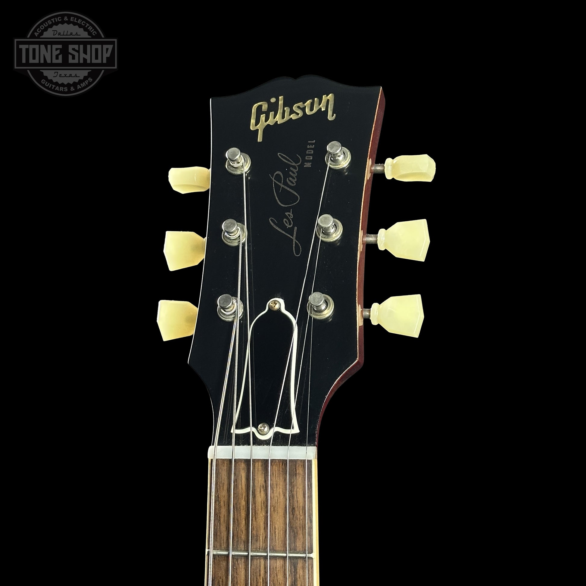 Headstock of Gibson Custom Dealer Select 1958 Les Paul Chambered Factory Burst VOS 84815.
