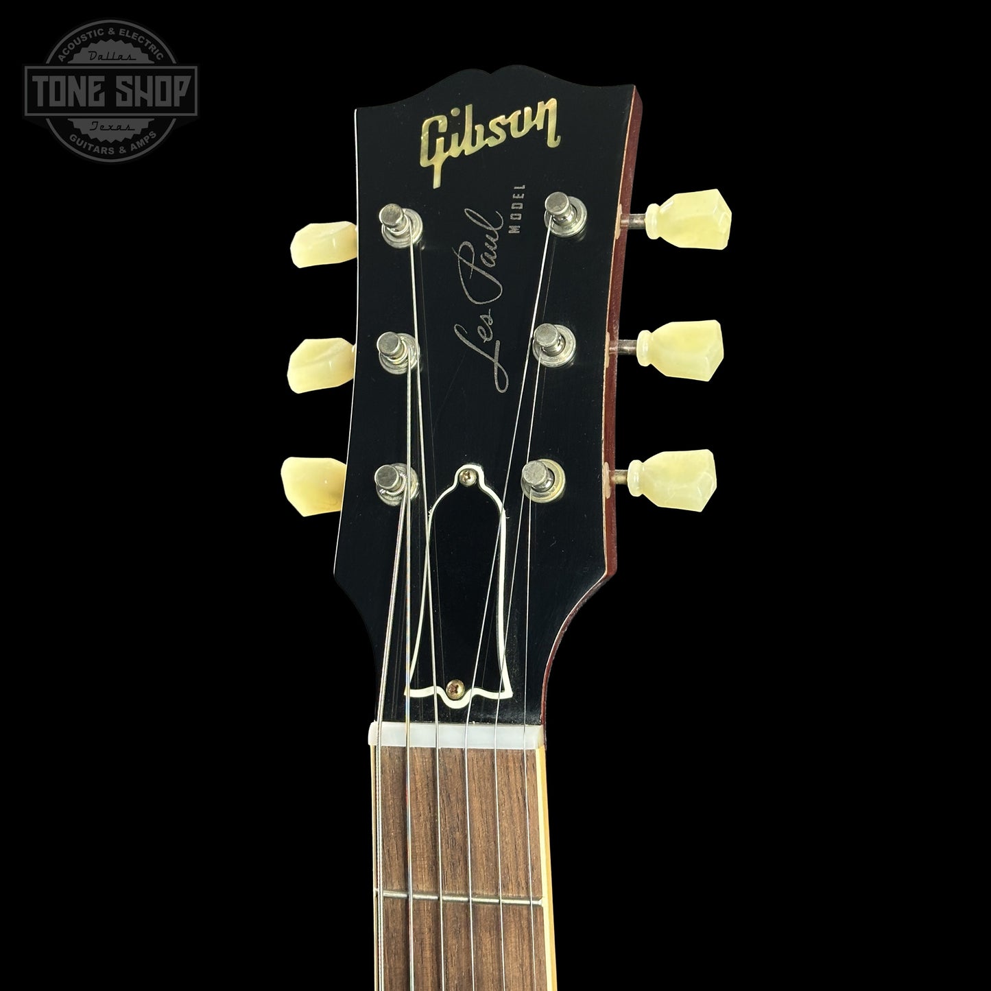 Headstock of Gibson Custom Dealer Select 1958 Les Paul Chambered Factory Burst VOS 84816.