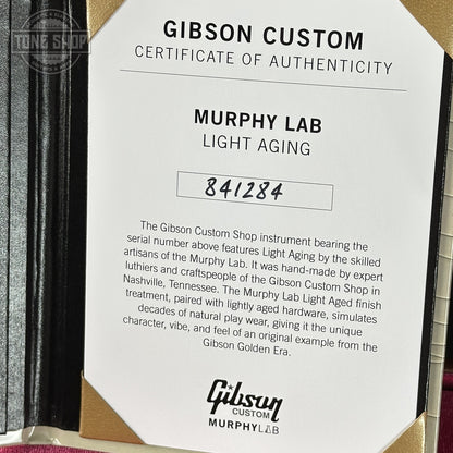 Certificate of Authenticity for Gibson Custom Dealer Select 1958 Les Paul Chambered Lemon Burst Light Aged 841284.