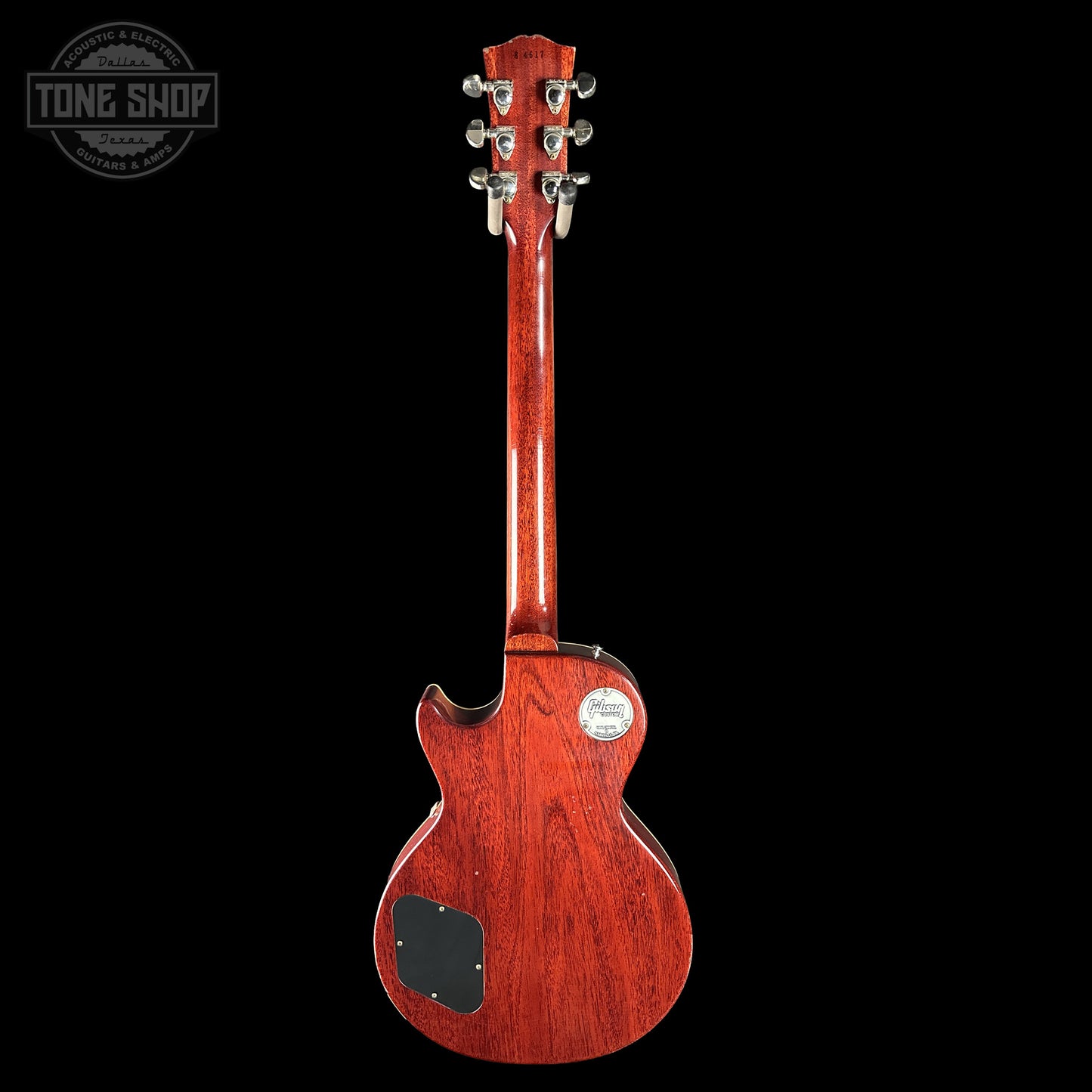 Back of Gibson Custom Dealer Select 1958 Les Paul Chambered Lemon Burst Light Aged 84617.