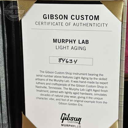 Certificate of Authenticity for Gibson Custom Dealer Select 1958 Les Paul Chambered Lemon Burst Light Aged 84634.