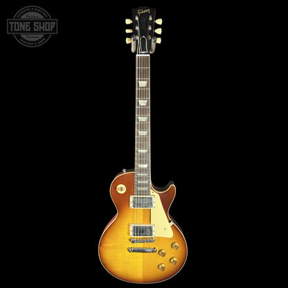 Full frontal of Gibson Custom Dealer Select 1958 Les Paul Chambered Slow Iced Tea Fade VOS 84979.