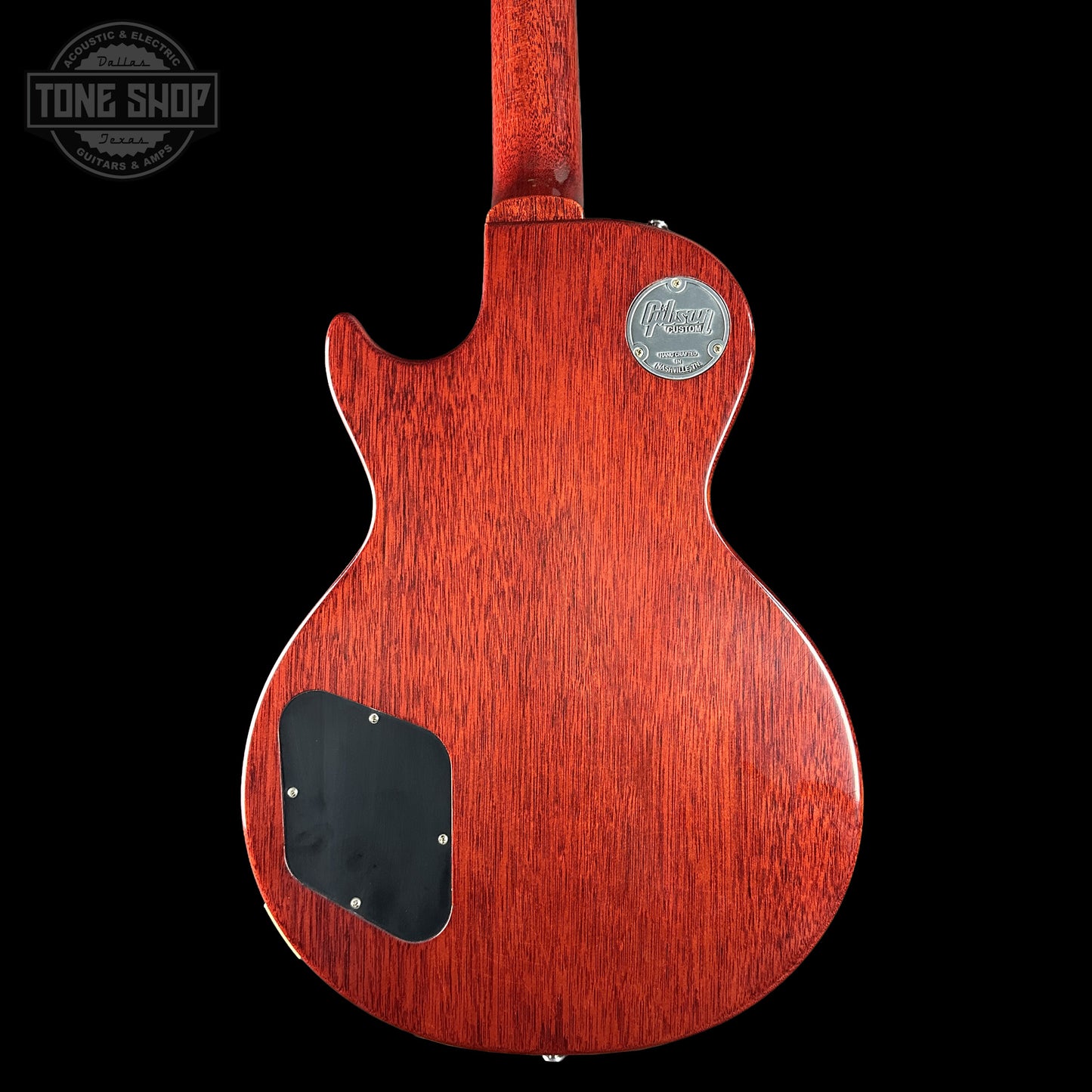 Back of Gibson Custom Dealer Select 1959 Les Paul Chambered Lemon Burst Ultra Light Aged 943677 body.