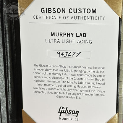 Certificate of Authenticity of Gibson Custom Dealer Select 1959 Les Paul Chambered Lemon Burst Ultra Light Aged 943677.