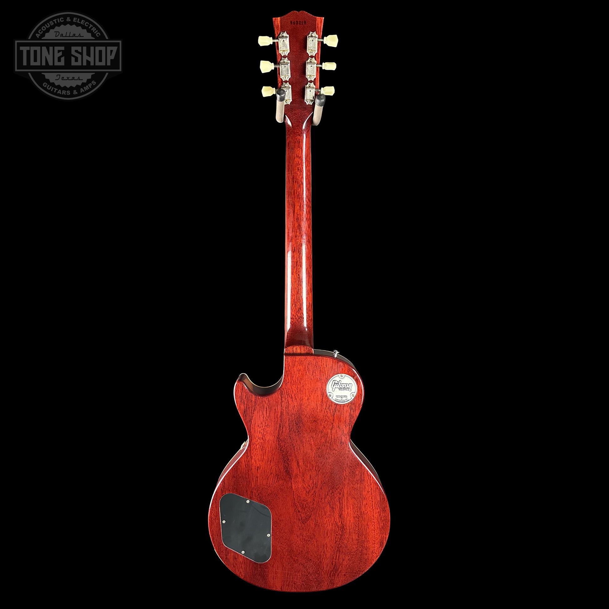 Back of Gibson Custom Dealer Select 1959 Les Paul Chambered Slow Iced Tea Fade Ultra Light Aged 943218.