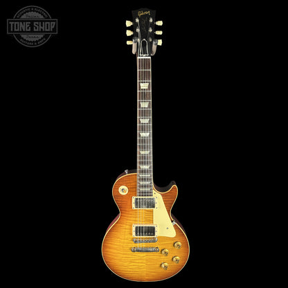 Full frontal of Gibson Custom Dealer Select 1959 Les Paul Chambered Slow Iced Tea Fade Ultra Light Aged 943218.