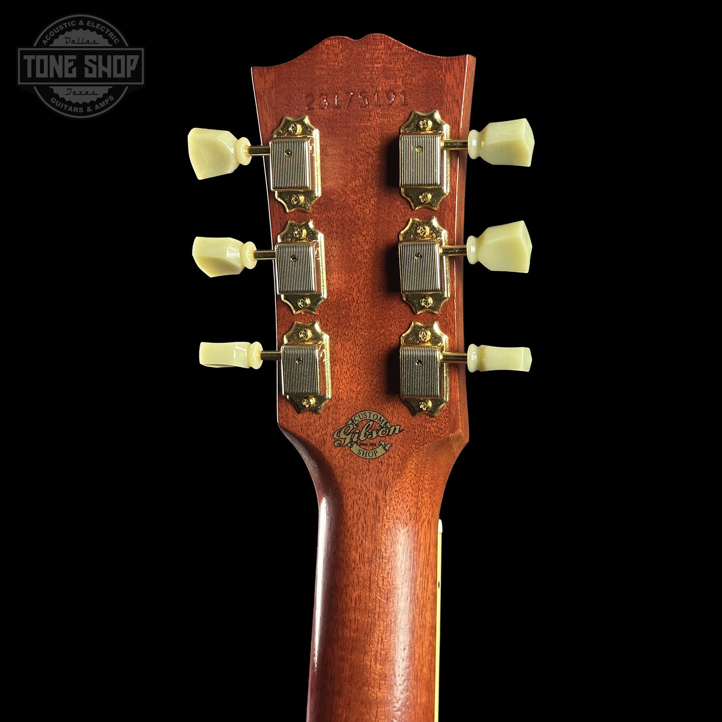 Back of Gibson Custom Dealer Select 1960 Hummingbird Reissue Sinker Heritage Cherry Sunburst 23175191 headstock.