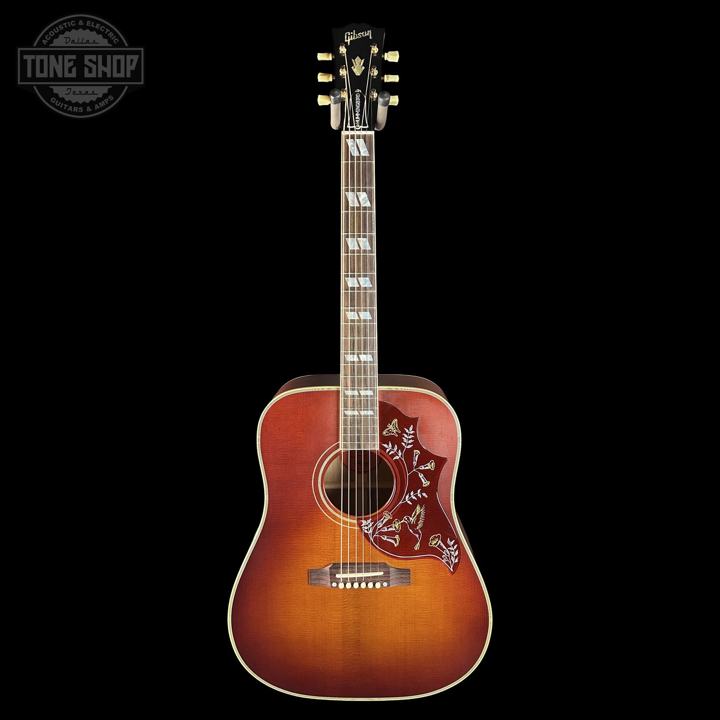 Full frontal of Gibson Custom Dealer Select 1960 Hummingbird Reissue Sinker Heritage Cherry Sunburst 23175191.