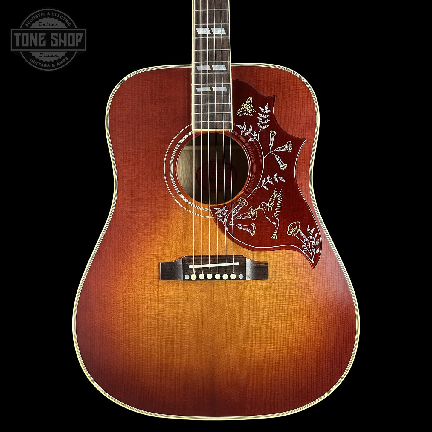 Front of Gibson Custom Dealer Select 1960 Hummingbird Reissue Sinker Heritage Cherry Sunburst 23175197.