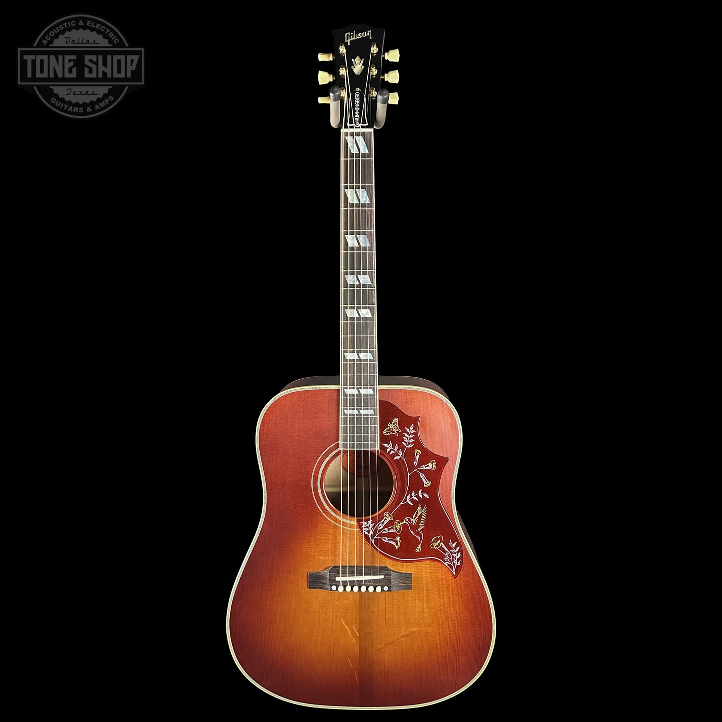 Full frontal of Gibson Custom Dealer Select 1960 Hummingbird Reissue Sinker Heritage Cherry Sunburst 23175199.