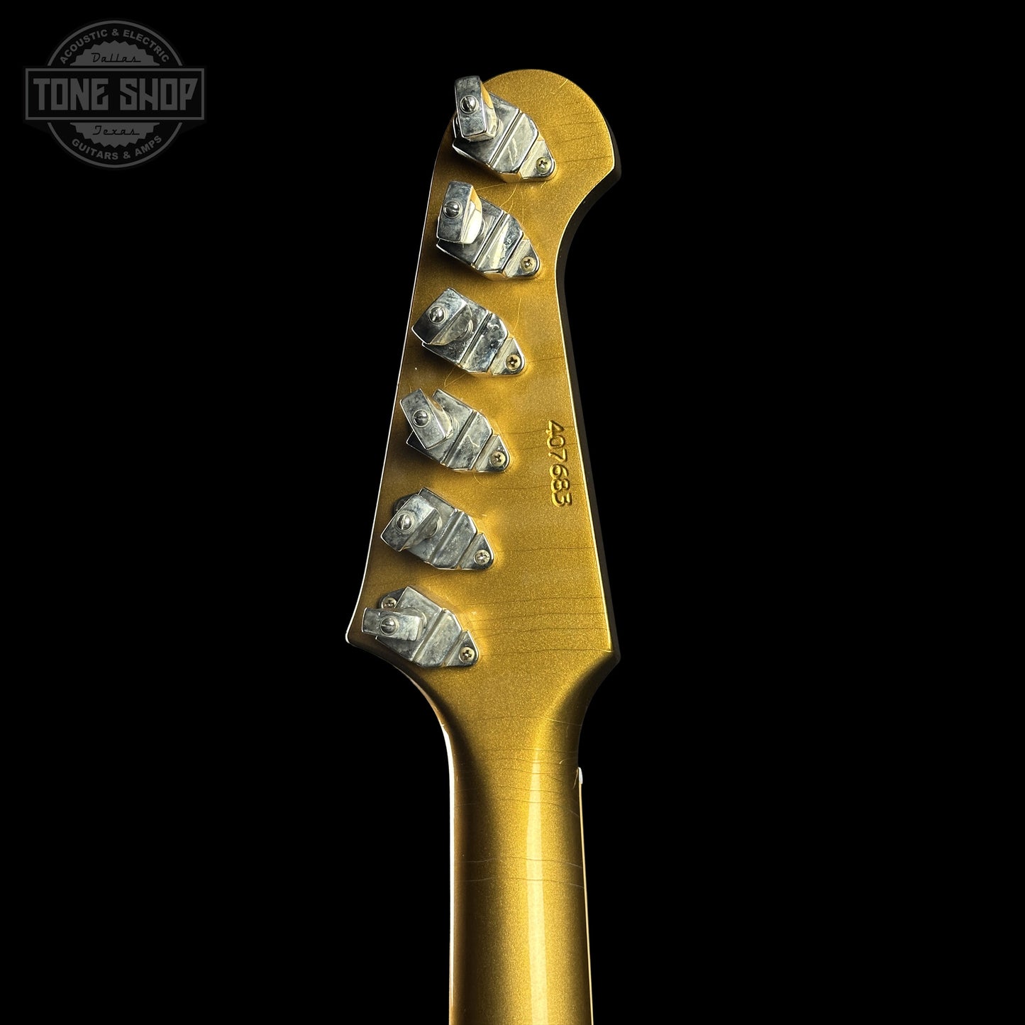 Back of Gibson Custom Dealer Select 1963 Firebird V Double Gold Ultra Light Aged 407683 headstock.