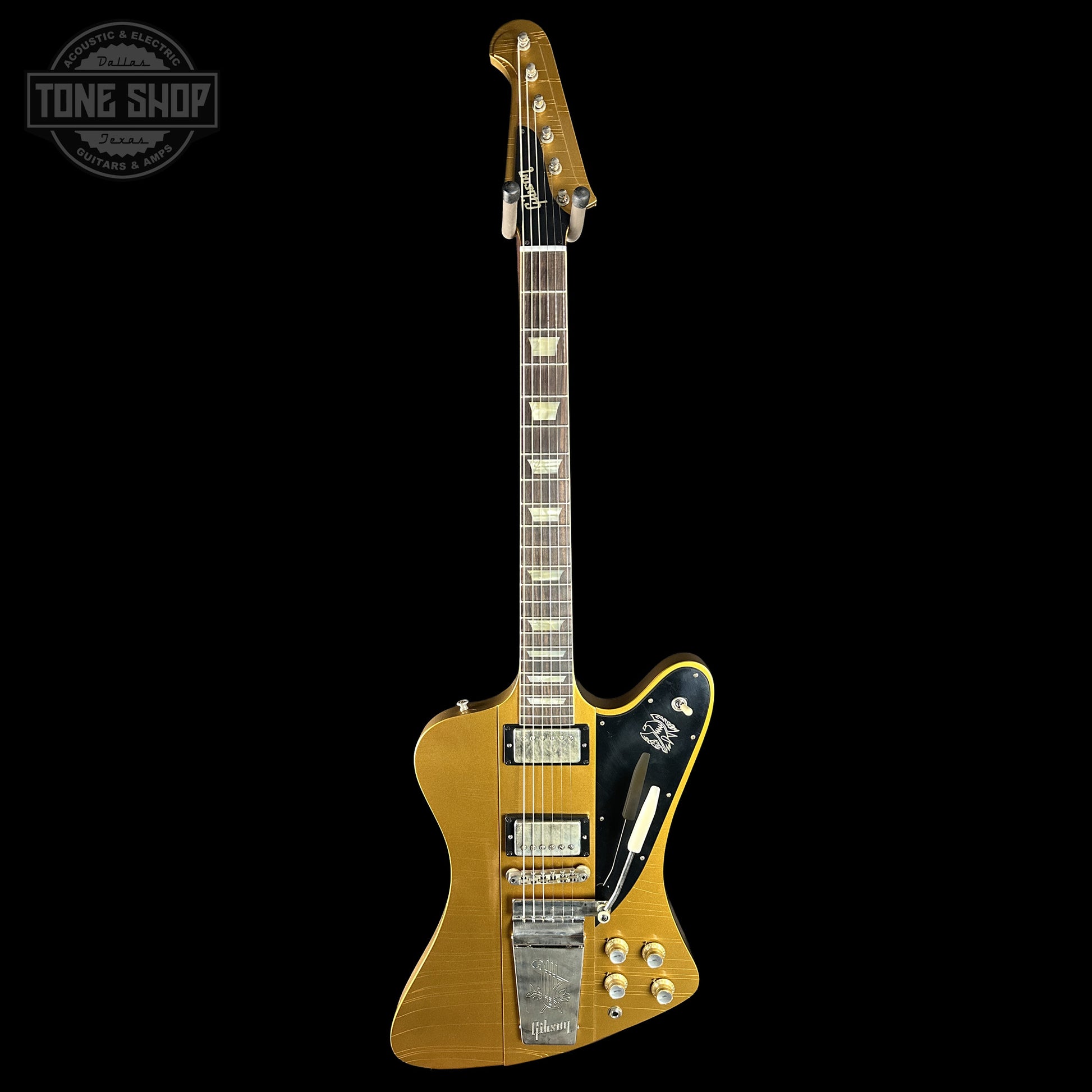 Full frontal of Gibson Custom Dealer Select 1963 Firebird V Double Gold Ultra Light Aged 407683.
