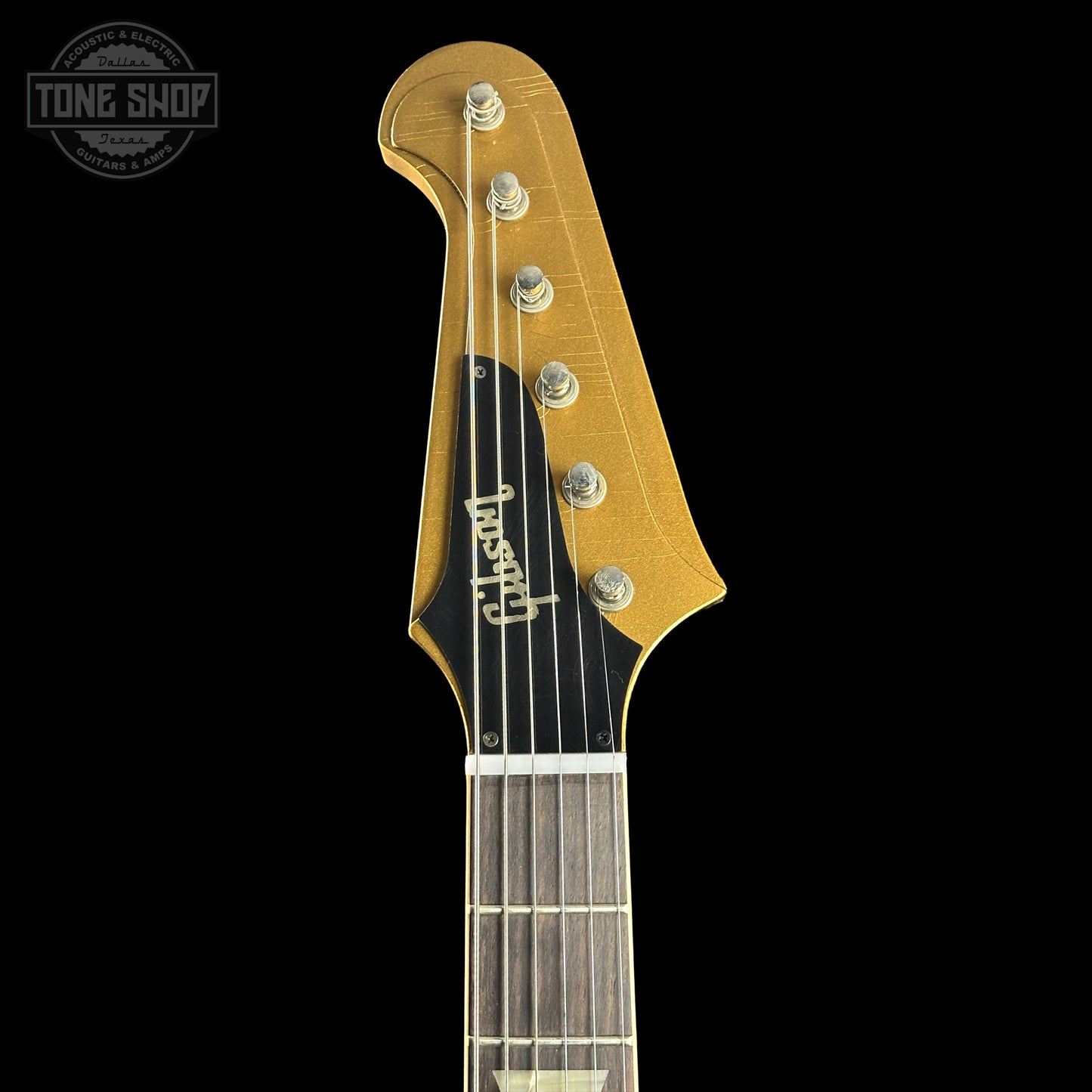 Headstock of Gibson Custom Dealer Select 1963 Firebird V Double Gold Ultra Light Aged 407683.