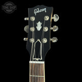 Headstock of Gibson Custom Dealer Select 1964 ES-335 Double Gold w/Black Stinger Ultra Light Aged.