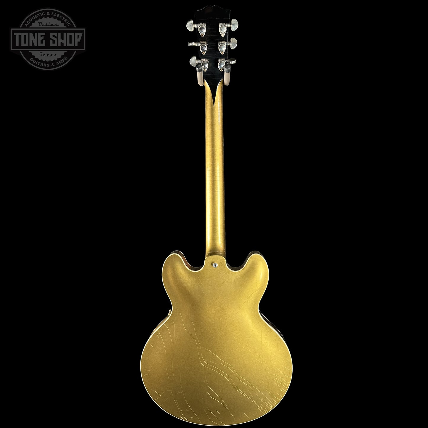 Back of Gibson Custom Dealer Select 1964 ES-335 Double Gold w/Black Stinger Ultra Light Aged.