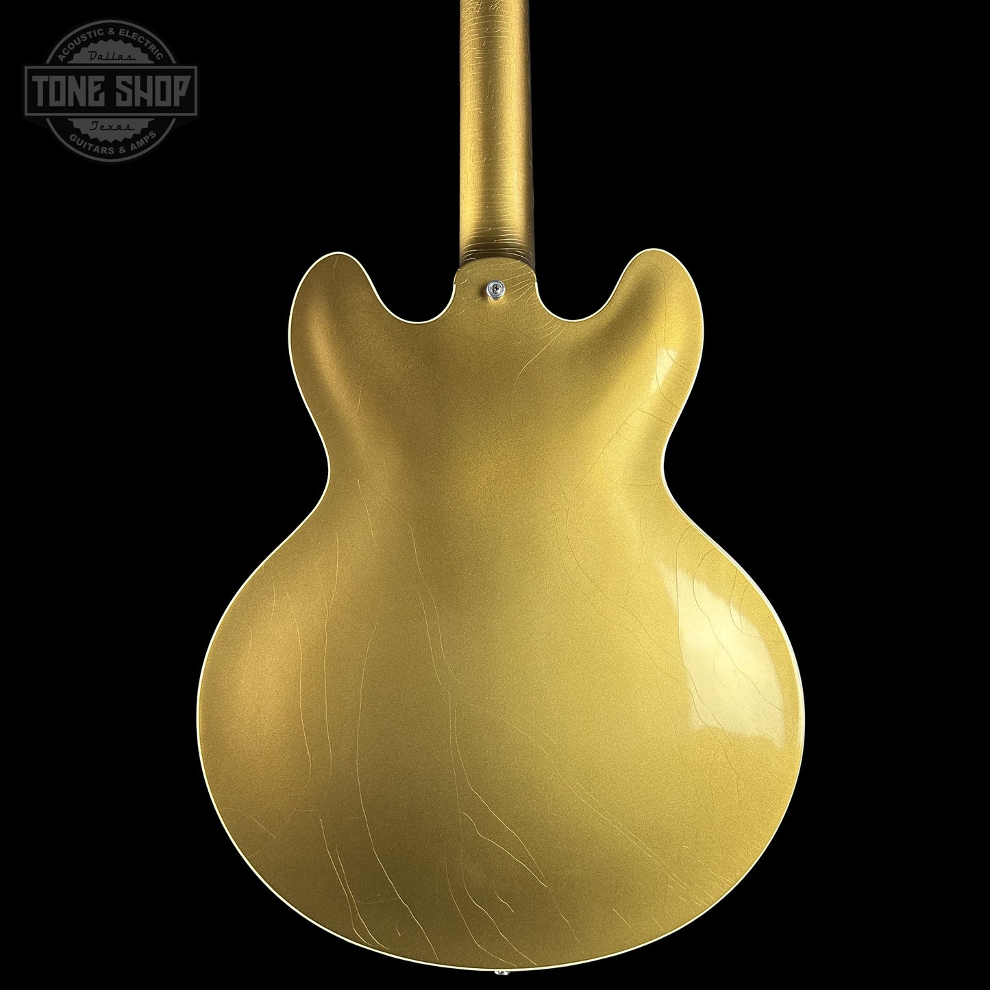 Back of Gibson Custom Dealer Select 1964 ES-335 Double Gold w/Black Stinger Ultra Light Aged body.