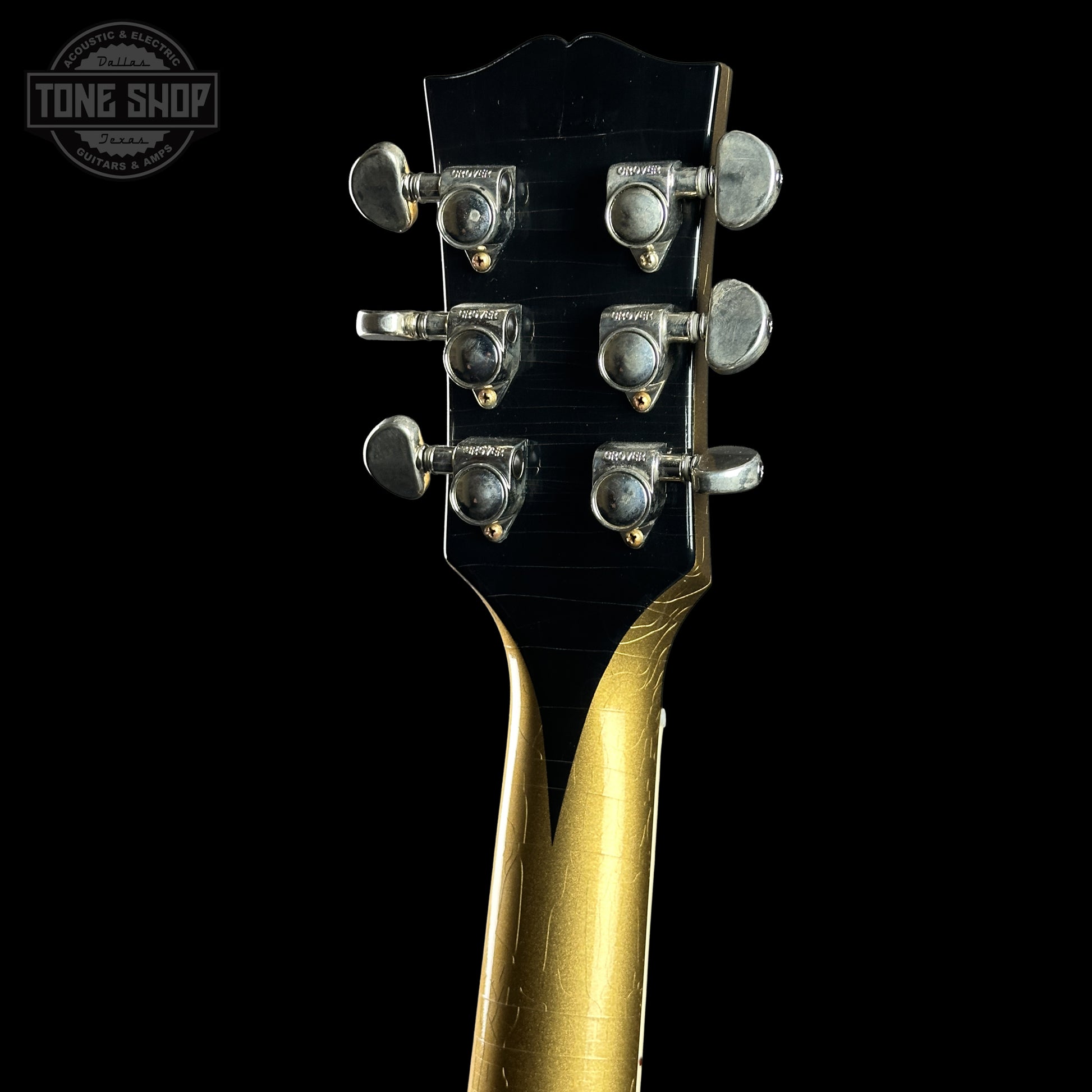 Back of Gibson Custom Dealer Select 1964 ES-335 Double Gold w/Black Stinger Ultra Light Aged headstock.