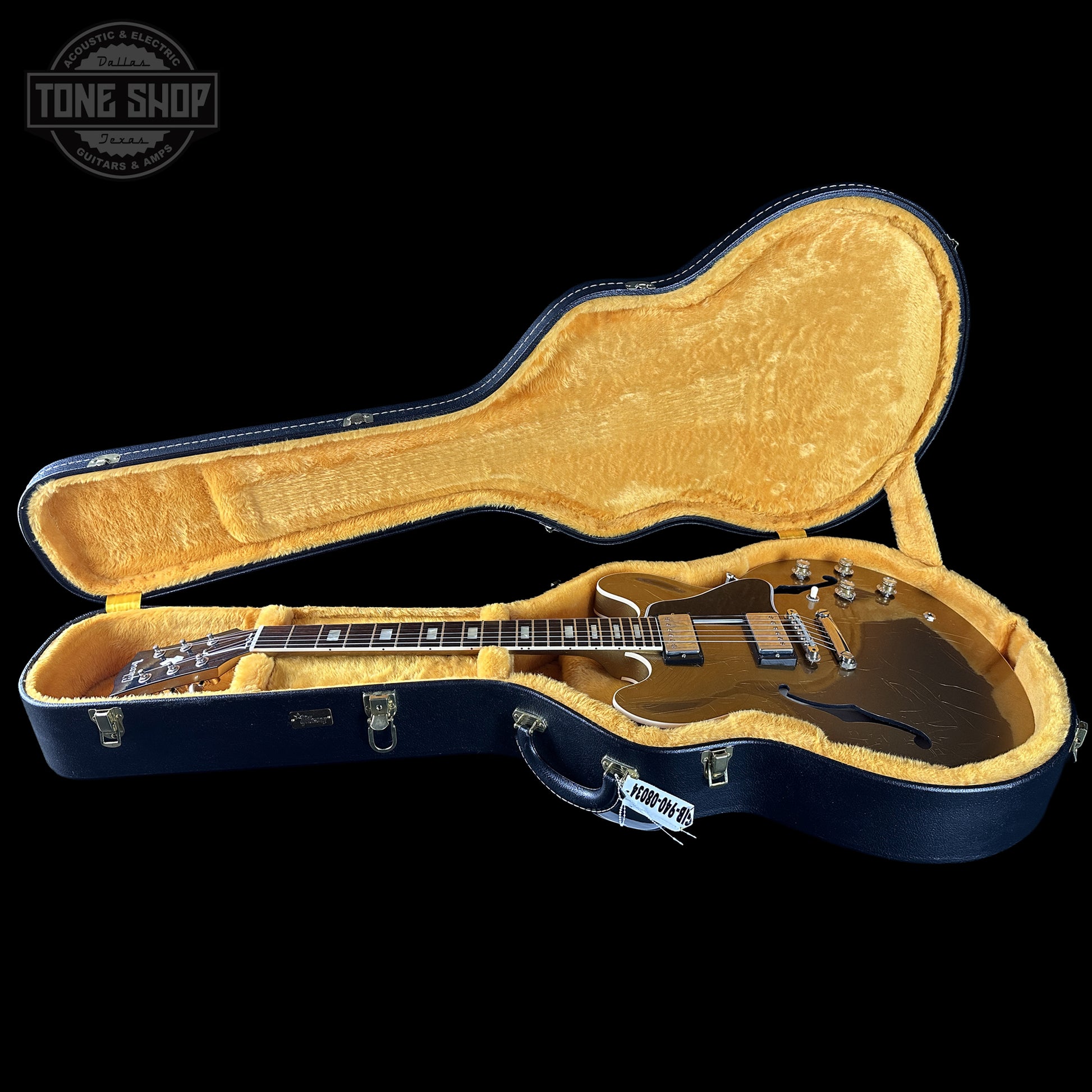 Gibson Custom Dealer Select 1964 ES-335 Double Gold w/Black Stinger Ultra Light Aged in case.