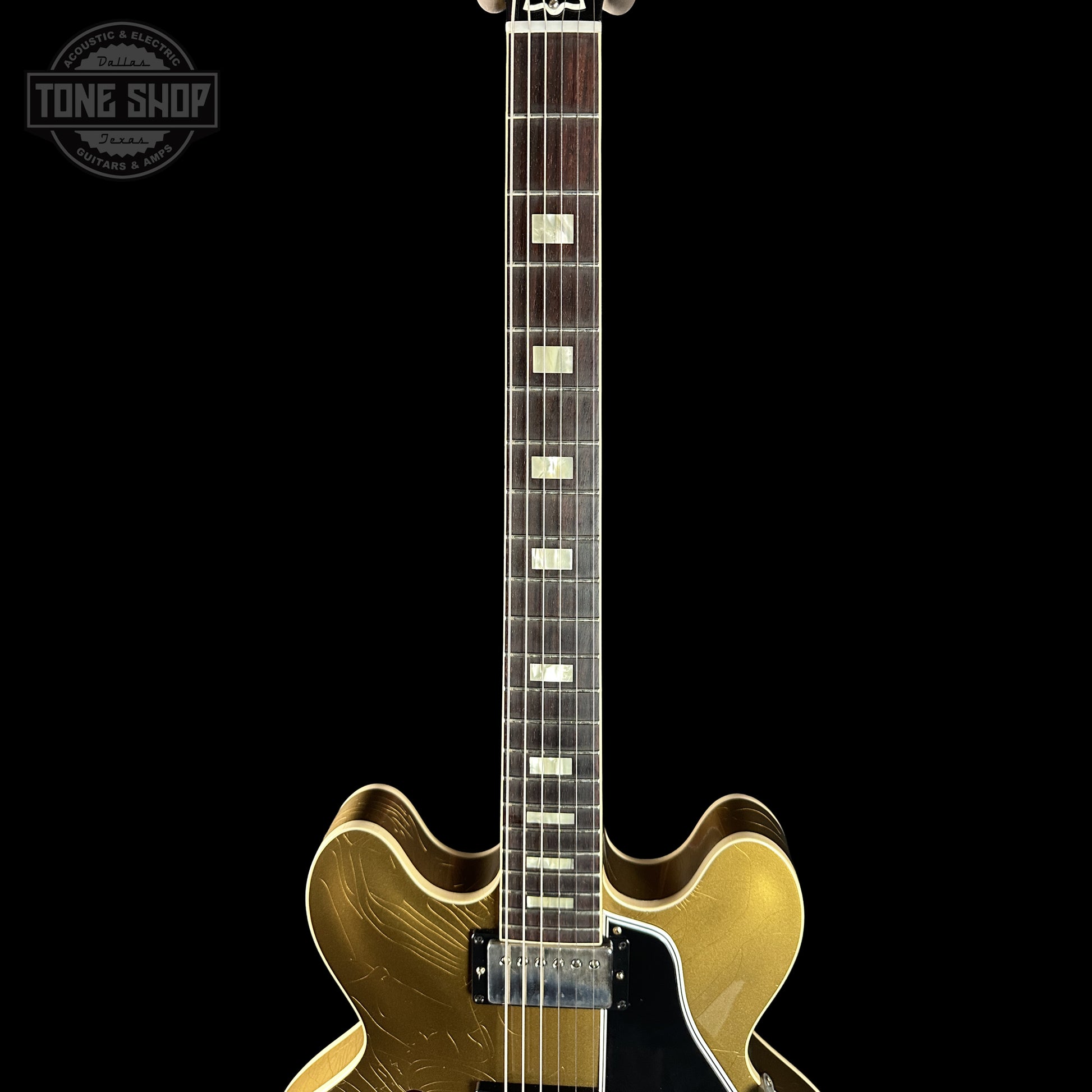 Neck of Gibson Custom Dealer Select 1964 ES-335 Double Gold w/Black Stinger Ultra Light Aged.