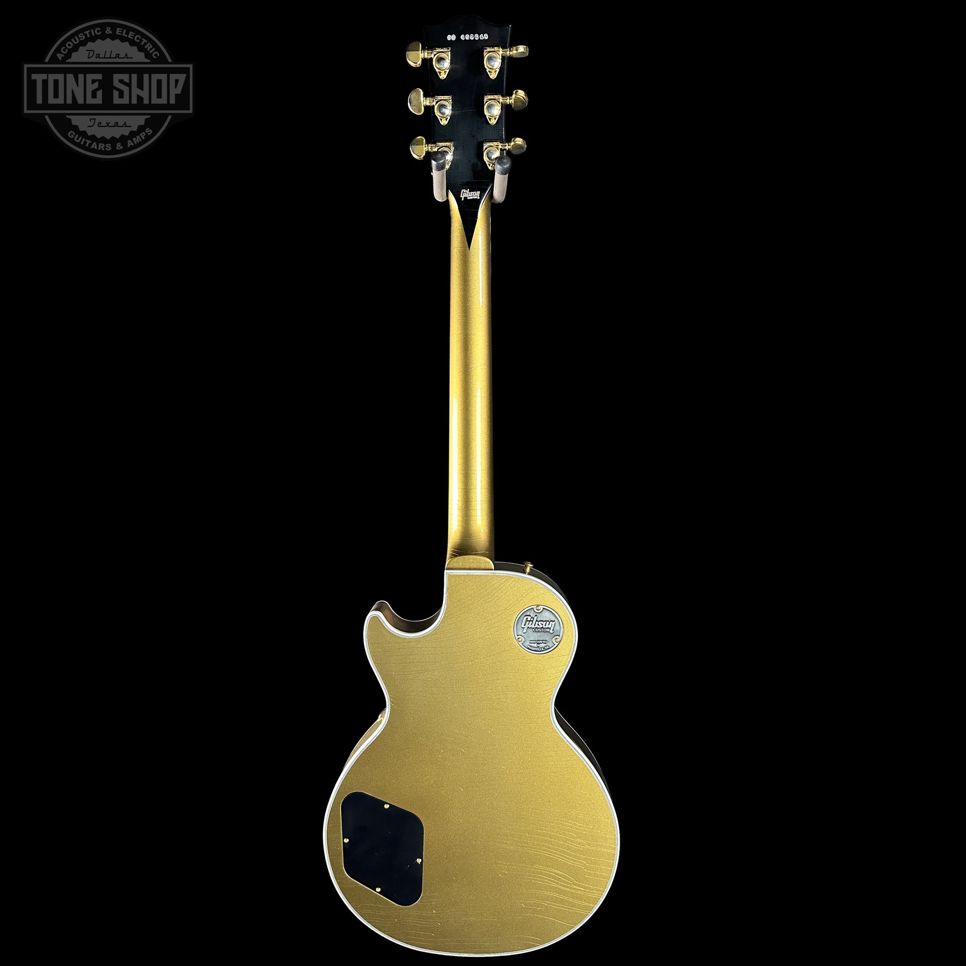 Back of Gibson Custom Dealer Select Les Paul Custom Chambered Double Gold Ultra Light Aged CS402646.