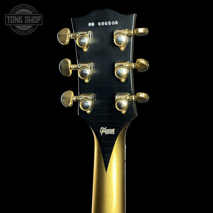 Back of Gibson Custom Dealer Select Les Paul Custom Chambered Double Gold Ultra Light Aged CS402646 headstock.