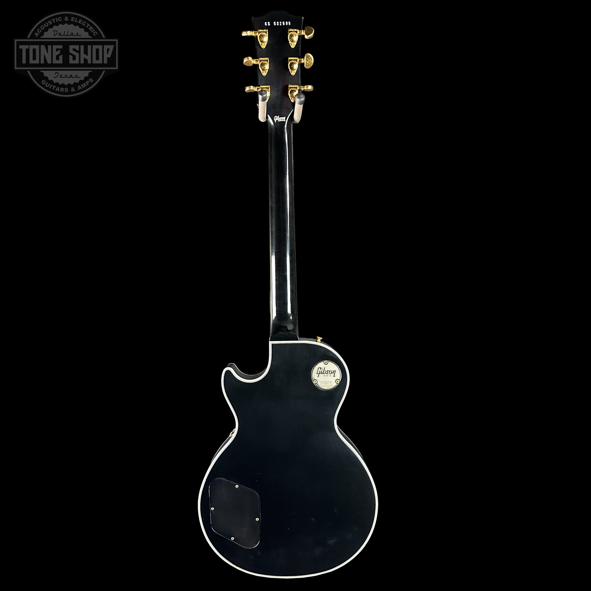 Back of Gibson Custom Dealer Select Les Paul Custom Ebony Ultra Light Aged CS502595.