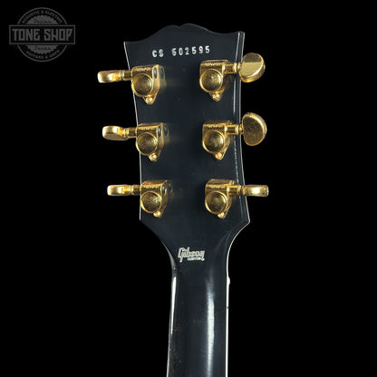 Back of Gibson Custom Dealer Select Les Paul Custom Ebony Ultra Light Aged CS502595 headstock.