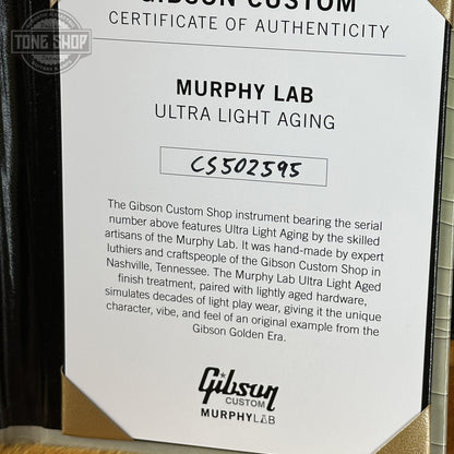 Certificate of Authenticity for Gibson Custom Dealer Select Les Paul Custom Ebony Ultra Light Aged CS502595.