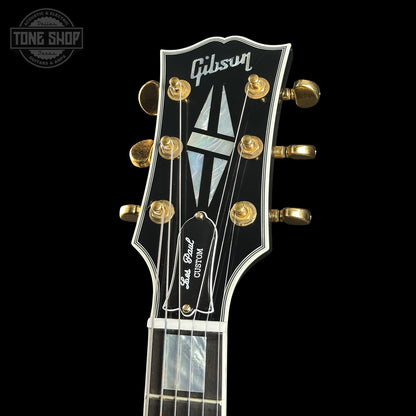 Headstock of Gibson Custom Dealer Select Les Paul Custom Ebony Ultra Light Aged CS502595.