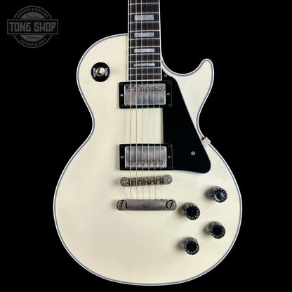 Front of Gibson Custom Les Paul Custom Vintage White VOS CS503092.