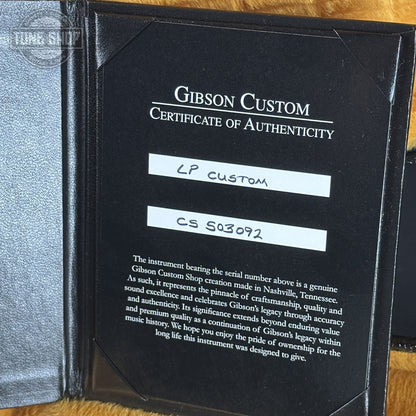 Certificate of Authenticity for Gibson Custom Les Paul Custom Vintage White VOS CS503092.