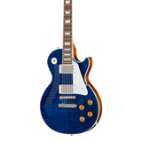 Front of Gibson Custom Les Paul Standard Translucent Blue.