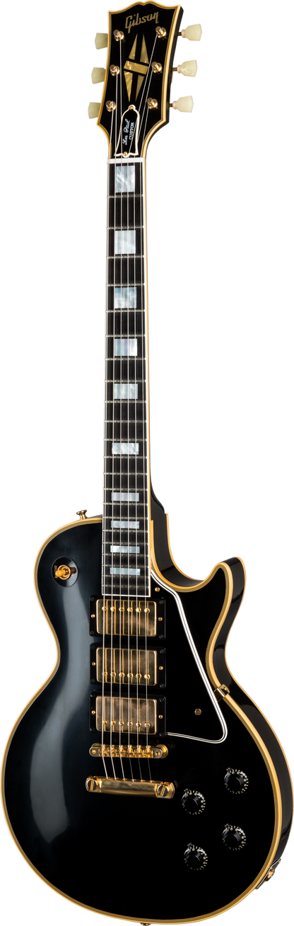 Full frontal of Gibson Custom Shop 1957 Les Paul Custom Reissue Ebony 3-Pickup VOS.