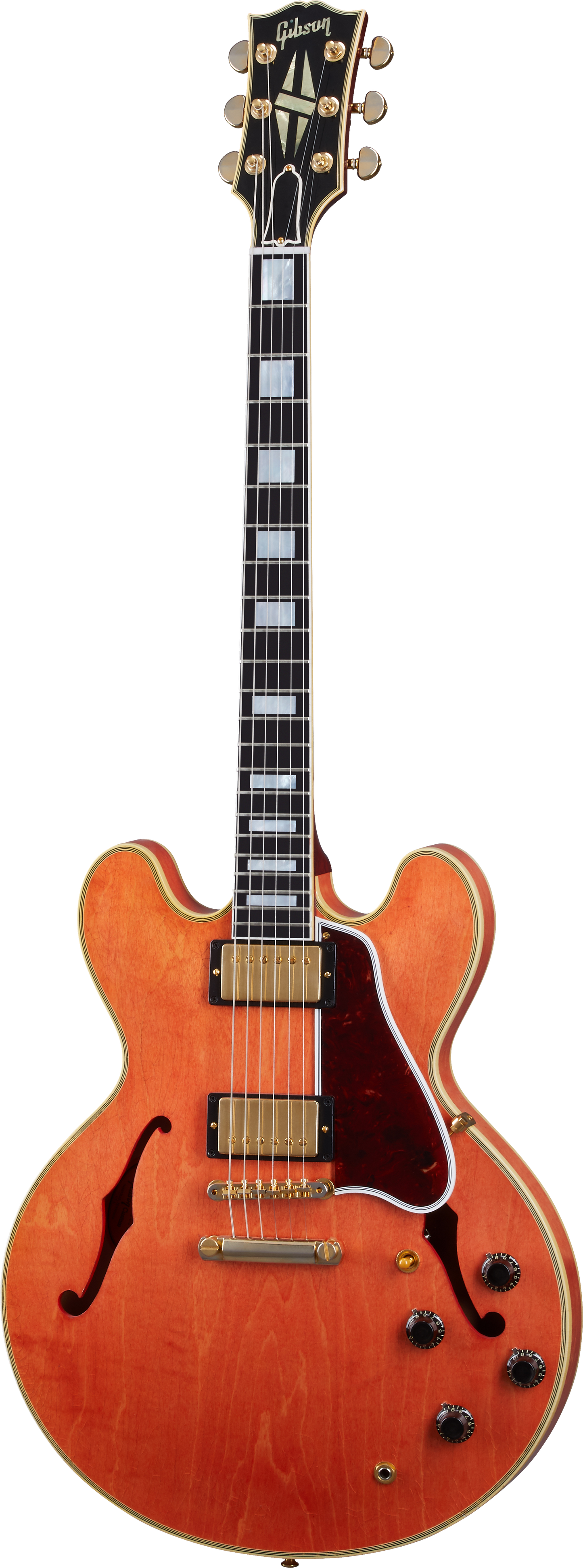 Full frontal of Gibson Custom Shop 1959 ES-355 Reissue Stop Bar Light Aged Watermelon Red Murphy Lab.