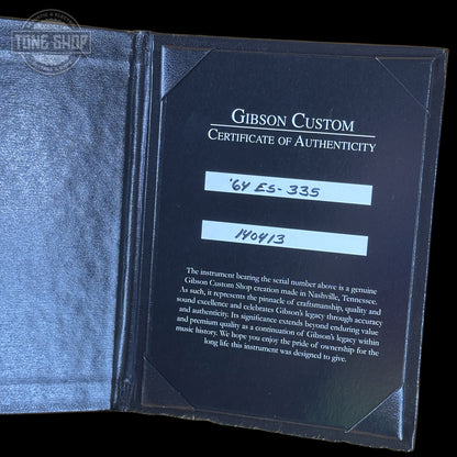 Certificate of Authenticity for Gibson Custom Shop Dealer Select 1964 ES-335 Patriot Sparkle 140413.