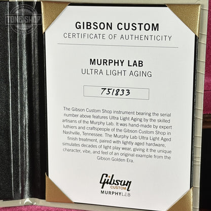 Certificate of Authenticity for Gibson Custom Shop Dealer Select Chambered 1957 Les Paul Standard Double Gold Murphy Lab Ultra Light Aged 751833.