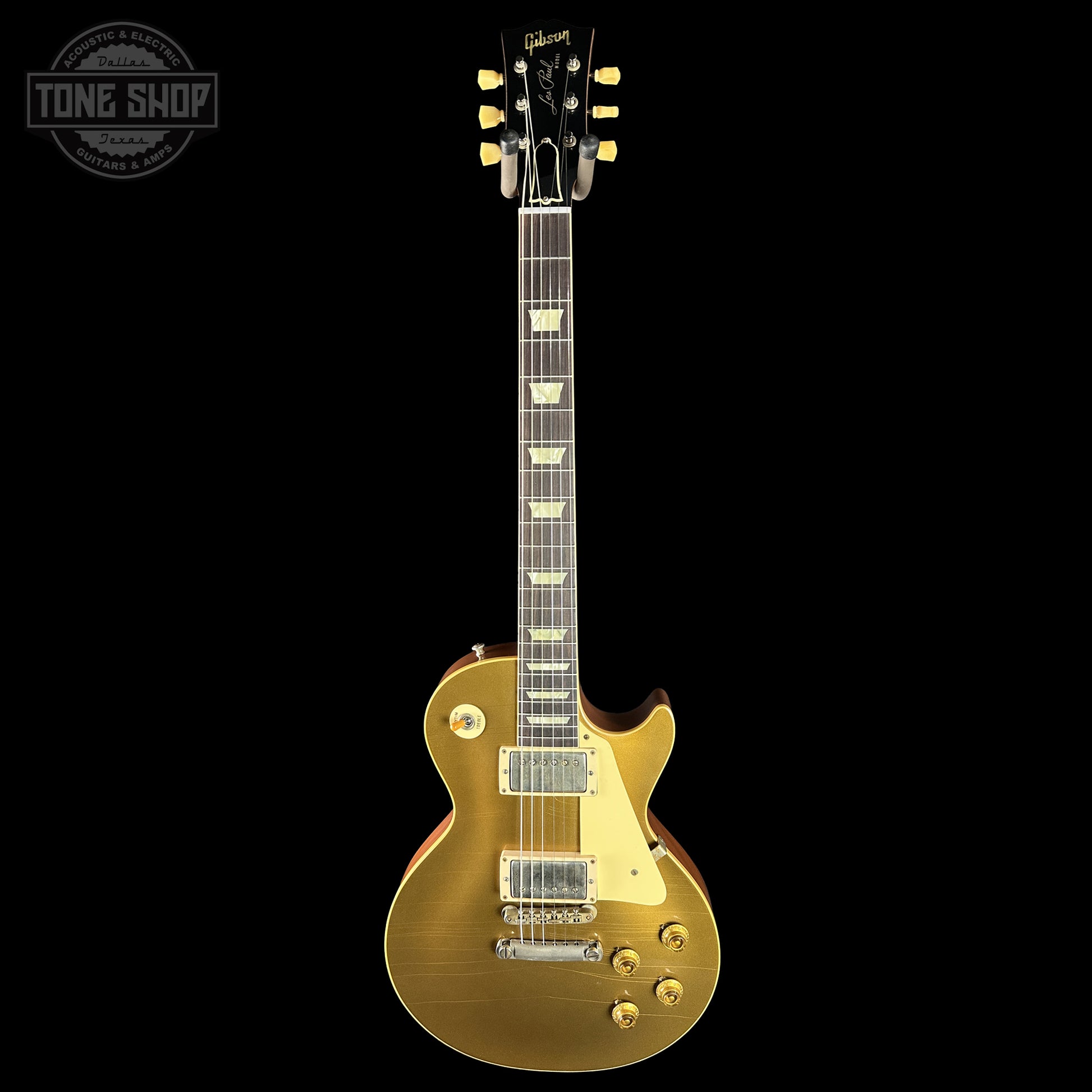 Full frontal of Gibson Custom Shop Dealer Select Chambered 1957 Les Paul Standard Double Gold Murphy Lab Ultra Light Aged 751833.