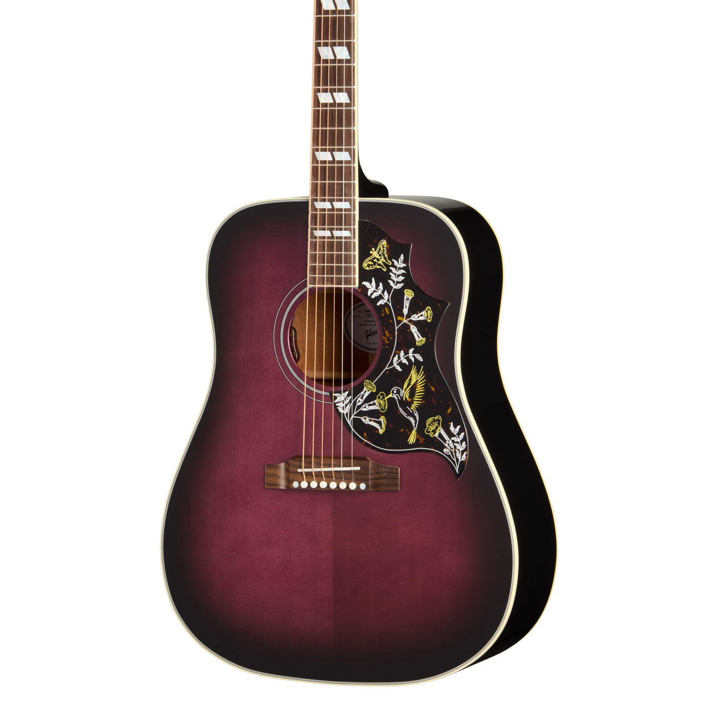 Front of Gibson Hummingbird Standard Purple Burst.