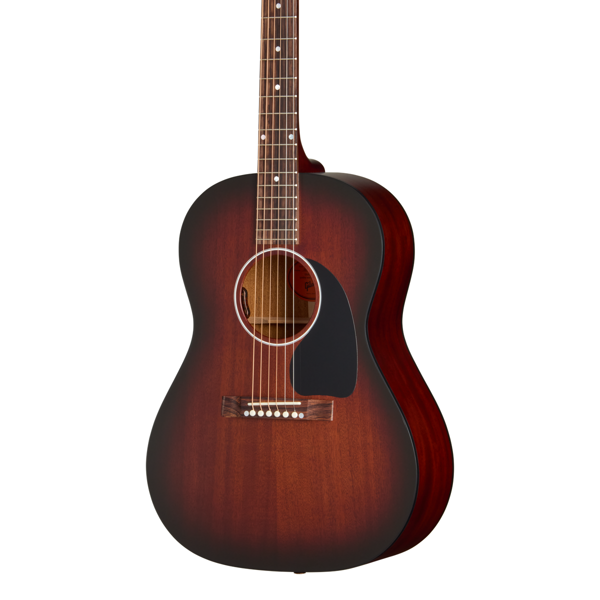 Front of Gibson LG 2 All Mahogany Faded Vintage Sunburst.