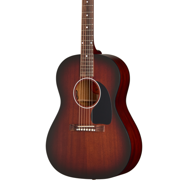 Front of Gibson LG 2 All Mahogany Faded Vintage Sunburst.